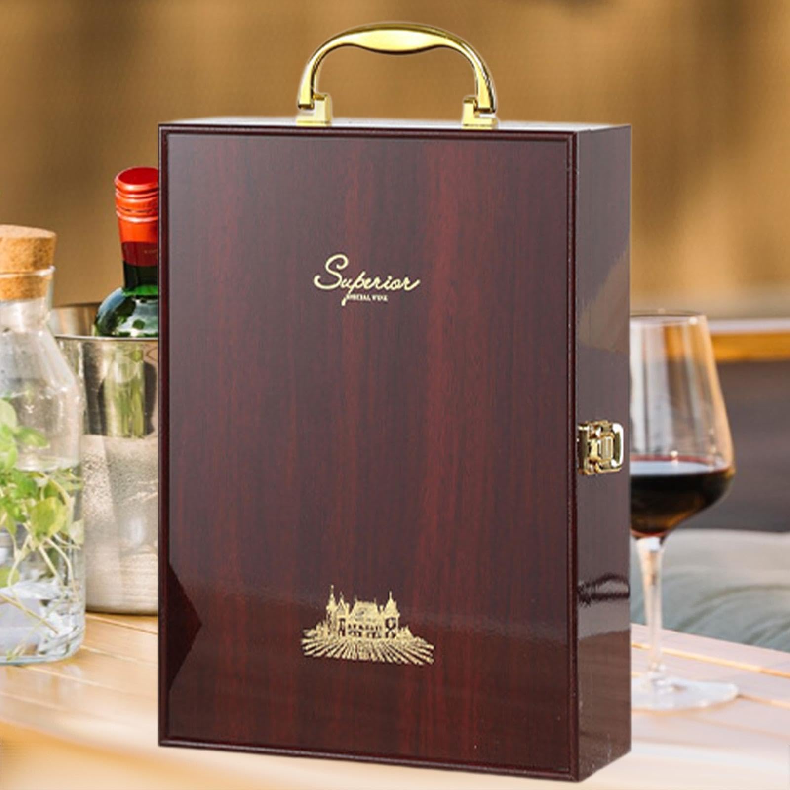 F Fityle Scatola per Vino Rosso, Doppia Bottiglia, Elegante Scatola per Regali di inaugurazione della casa in Legno, per Matrimonio, Famiglia, Festa, Type a