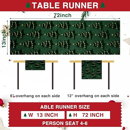 Miniatura 6 de IVAPUPU Camino de mesa de Navidad con árboles de Navidad, decoración para comedor, fiestas, decoración de vacaciones, 13 x 72 pulgadas
