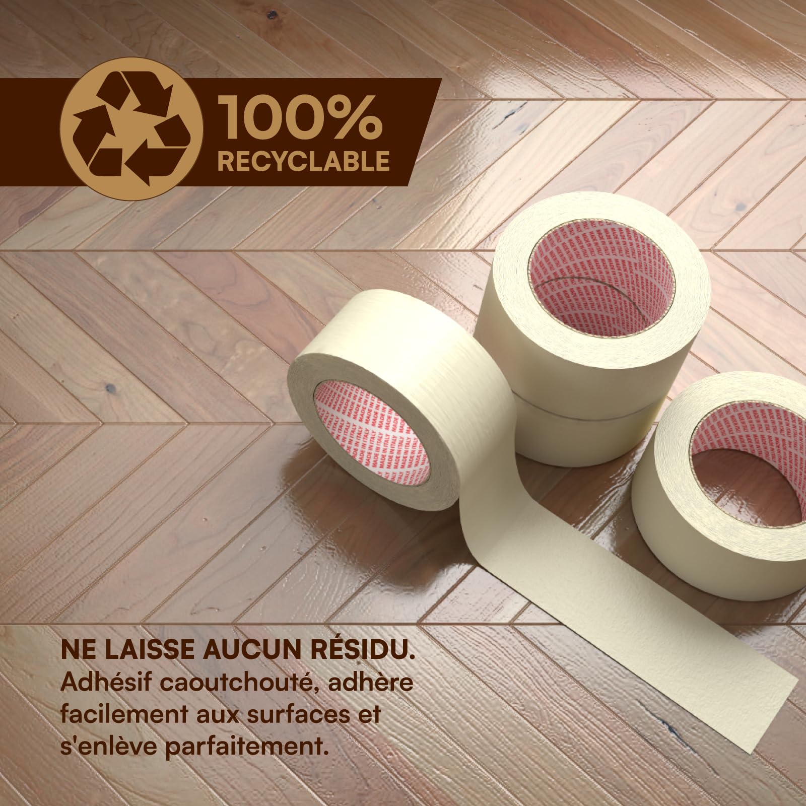 6x Ruban de Masquage 50mm x 50m - Pour Peinture et Masquage - Adhésif Sans Laisser de Résidus - Ruban Papier