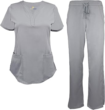 Womens Scrub Set Stretch and Ultra Soft Y-Neck Medical Scrub Top and Pants