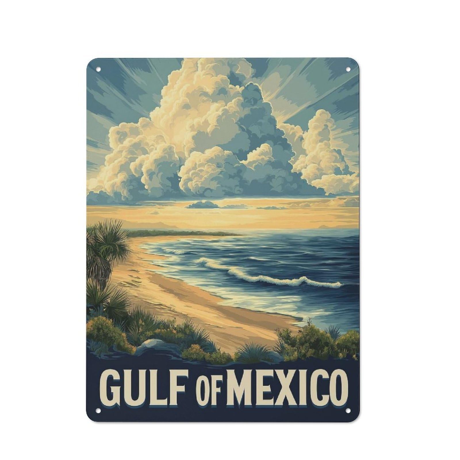 Junmoney Style-24 Vintage Tin Sign 40X30cm With Gulf Of Mexico Beach Scene For Bar Or Restaurant, Suited To Bar Decor Enthusiasts