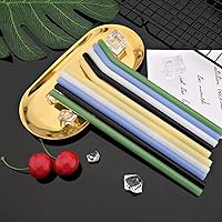 Vista 4 de JASHII Pajitas de vidrio negro, 10 popotes de cristal reutilizables con cepillo limpio, 7.87 x 0.3 pulgadas, pajitas de vidrio portátiles