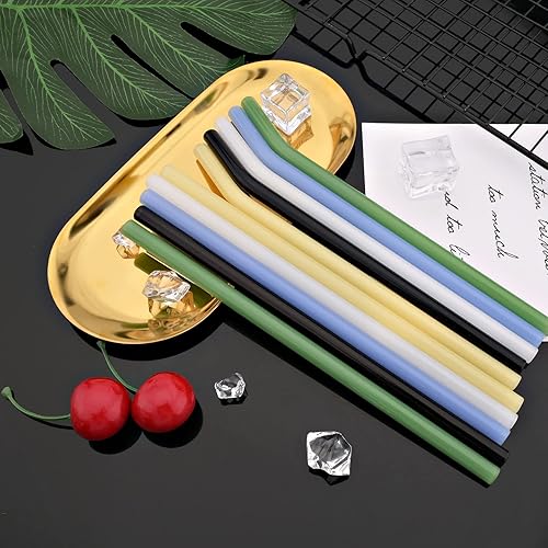 Miniatura 4 de JASHII Pajitas de vidrio blanco, 10 popotes de cristal reutilizables con cepillo limpio, 7.87 x 0.3 pulgadas, pajitas de vidrio portátiles para