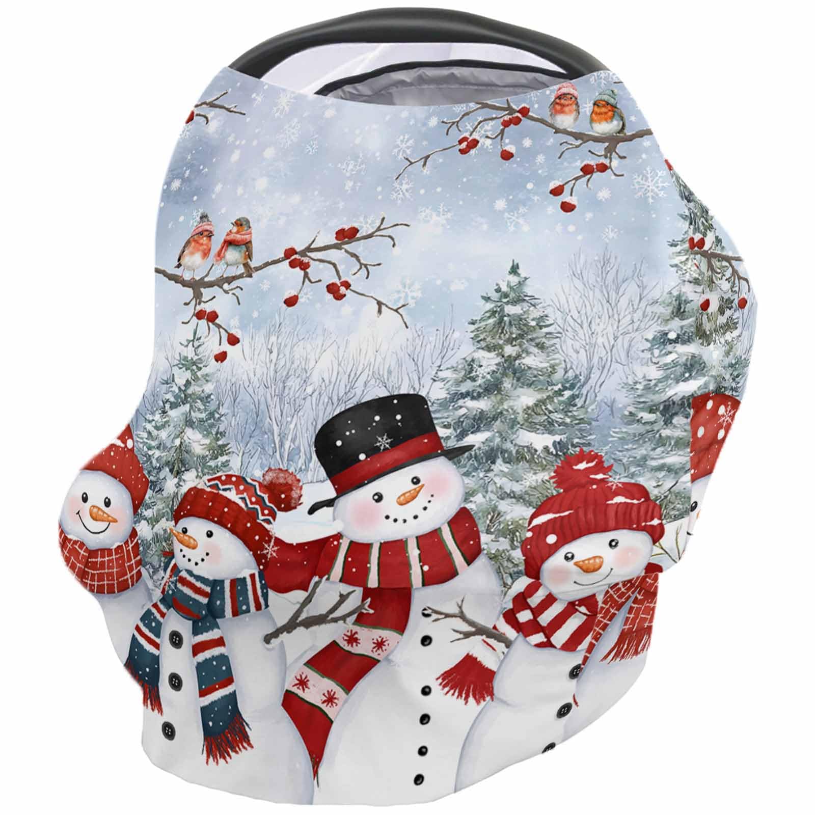 Nursing Cover for Breastfeeding Scarf, Christmas Snowflake Pine Forest Red Snowman Birds Berries Baby Car Covers Super Soft Multi Use for Canopy Shopping Cart Cover Blanket Stroller Cover