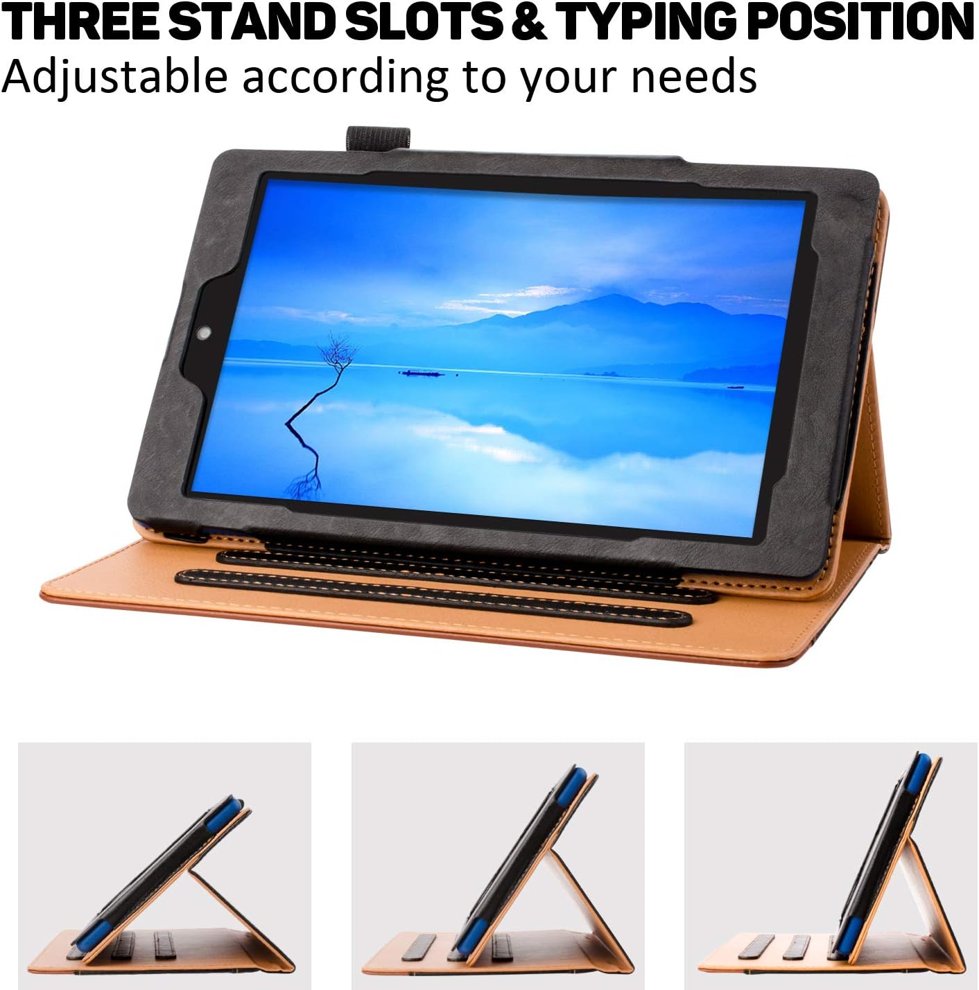 ZoneFoker All New Kindle Fire 7 Tablet Leather Case (9th/7th Generation,2019/2017 Released), [Corner Protection][Auto Sleep/Wake] Lightweight Multi-Angle Viewing Folio Stand Cover Cases - Black/Brown