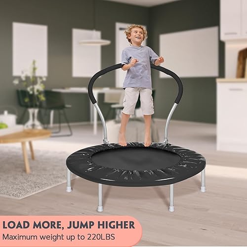 Miniatura 6 de Trampolín para niños de 36 pulgadas con asa, mini interior para niños, pequeño rebotador, fitness para adultos para uso en interiores y exteriores