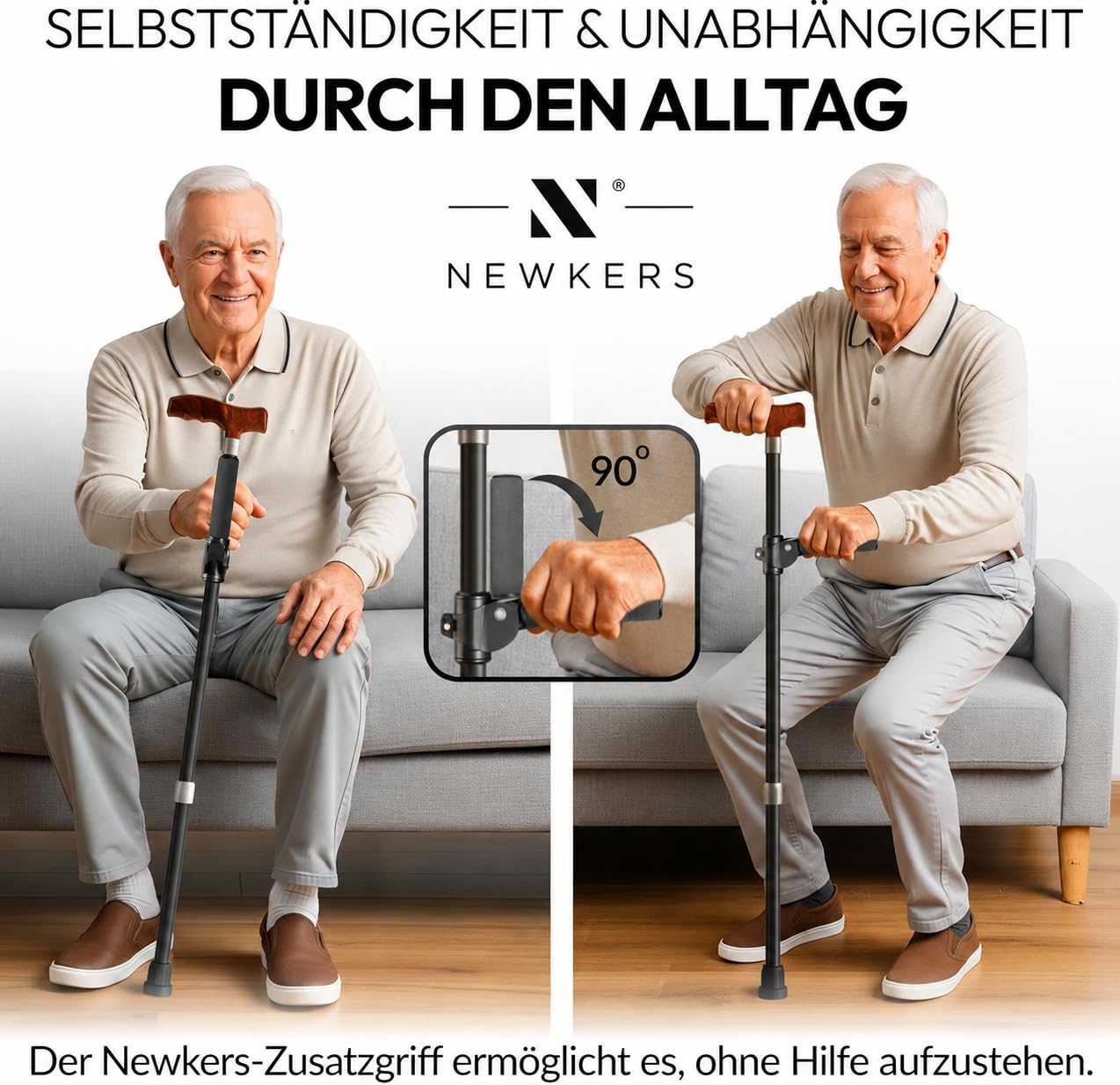 [360°] – Poignée supplémentaire rembourrée pour canne de marche – Poignée latérale pliable pour bâtons de marche – Poignée d'appui pour bâtons de randonnée – Aide au redressement (7/8" = Ø