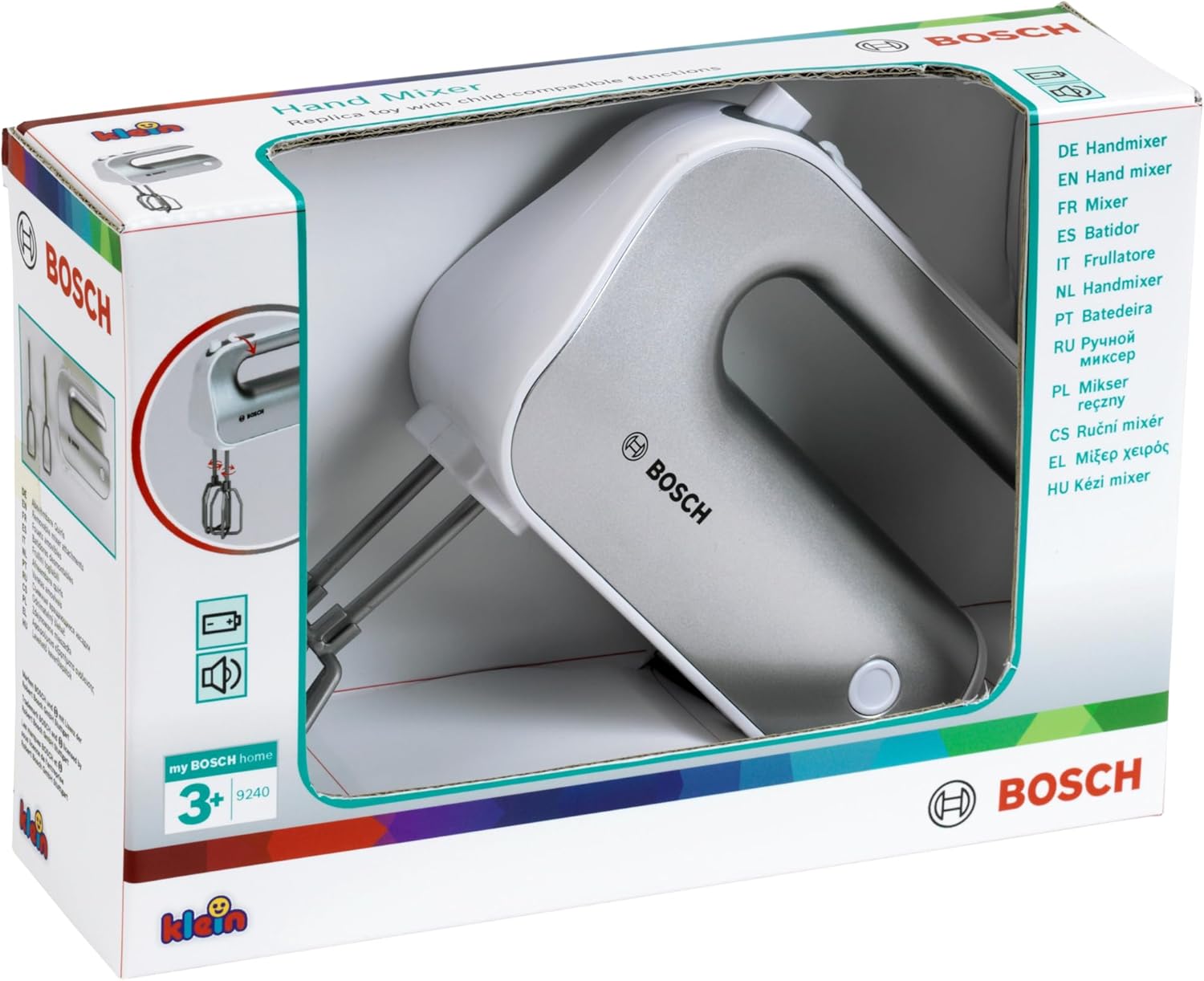 Theo Klein 9240 Bosch hand mixer I battery-operated toy mixer with removable whisk I Incl. dummy switch I dimensions: 19 cm x 7 cm x 12 cm I Toy for children from 3 years
