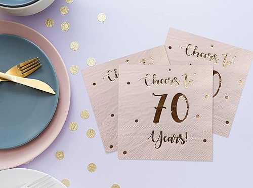 Miniatura 4 de Servilletas de cóctel de Cheers to 70 años, decoraciones de feliz cumpleaños 70 para hombres y mujeres, decoraciones de aniversario de boda, paquete