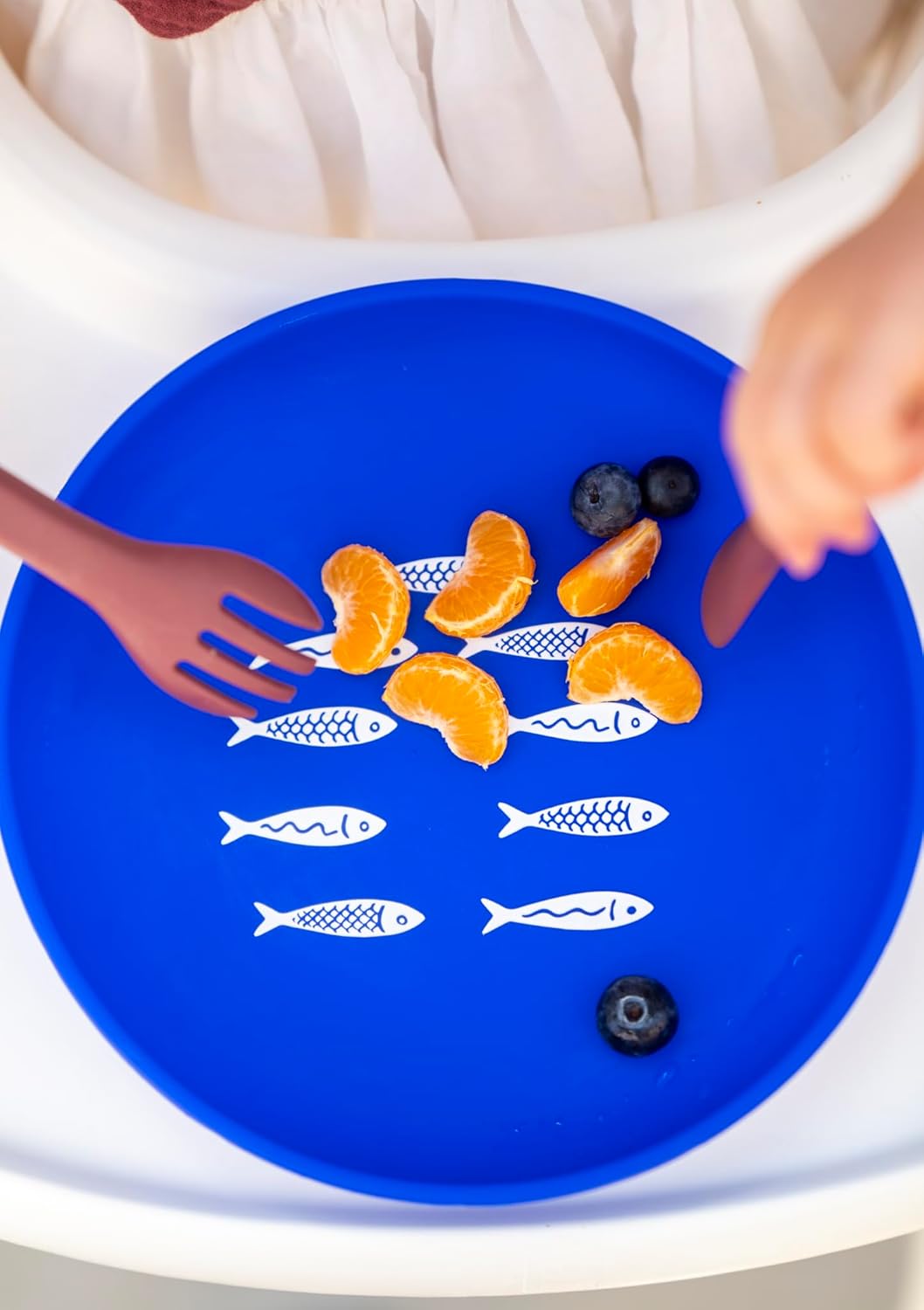 PREMIUM Unbreakable Silicone Baby Plate | Elegant China-Look Design for Baby Tableware | Suction Toddler Feeding Plate | Divider-free BPA-free | Essential Baby Items (Santorini)