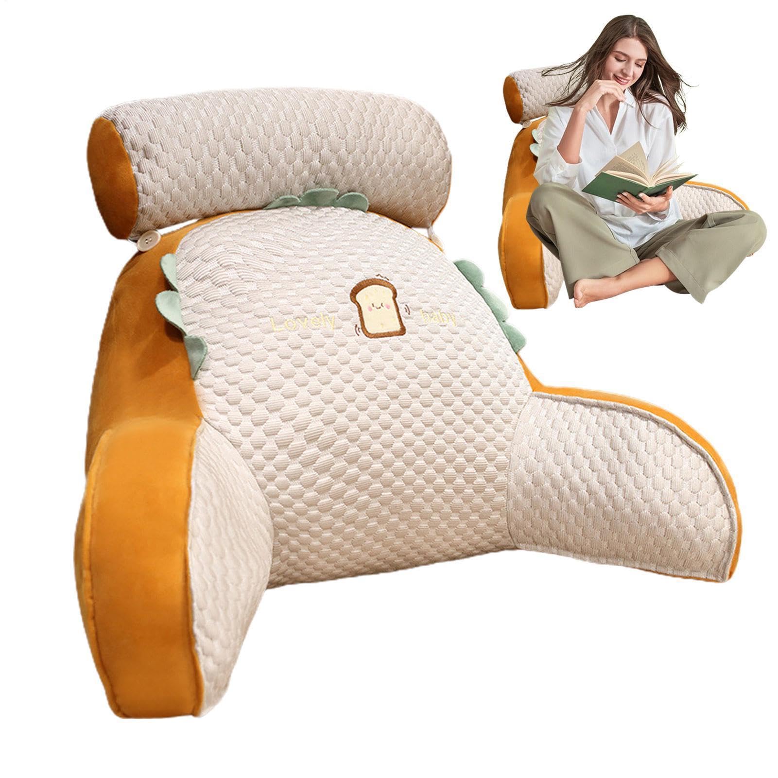 Cojín de cama, soporte de cuña para apoyo de espalda, cojín portátil para | silla de cama, cojín para el brazo con cojín cervical esponjoso extraíble para leer en el suelo, sofá, cama de día y libros