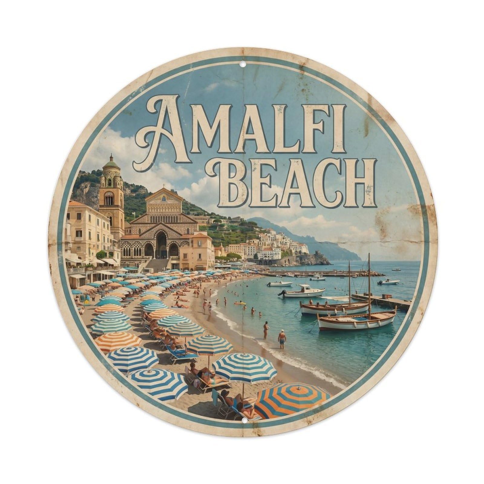 Olhnbad Style Amalfi Beach Coastal Route Travel Retro Riviera Metal Tin Sign