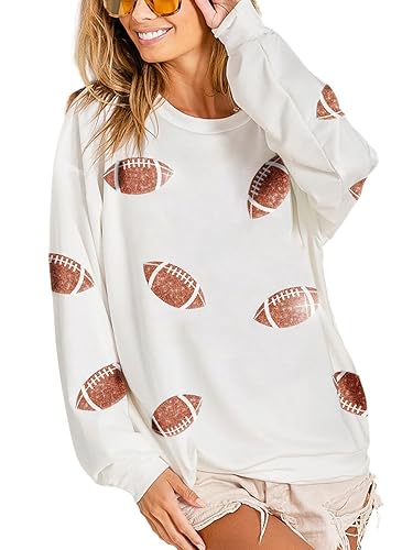 Womens Football Sequin Embroidery Loose Fit Sweatshirt Casual Crewneck Pullover