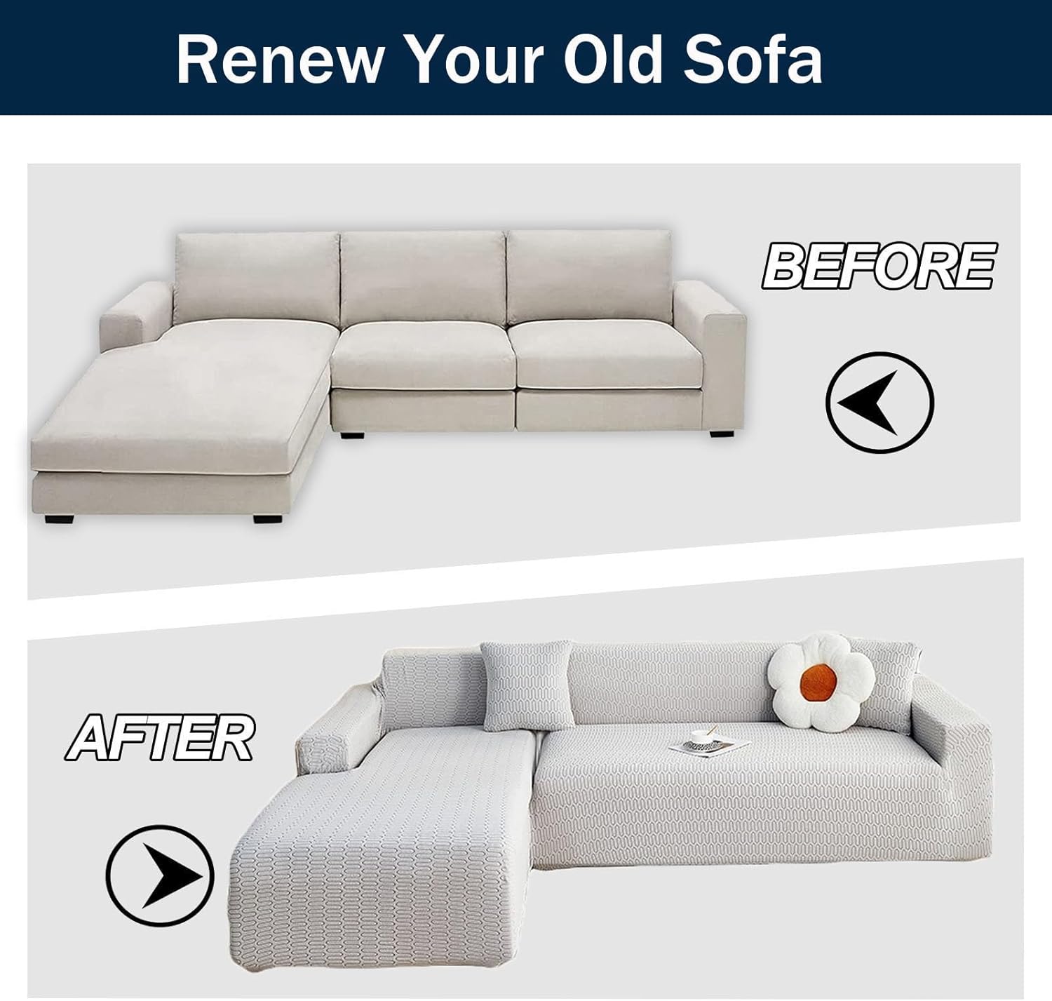 Sofa Cover,Super Stretch L Shaped for 5 Seater, 2 Piece Universal Sectional Couch Covers Living Room Jacquard Corner Sofa Slipcover Furniture Protector Dogs Pet,Light Gray-3+2 Seater