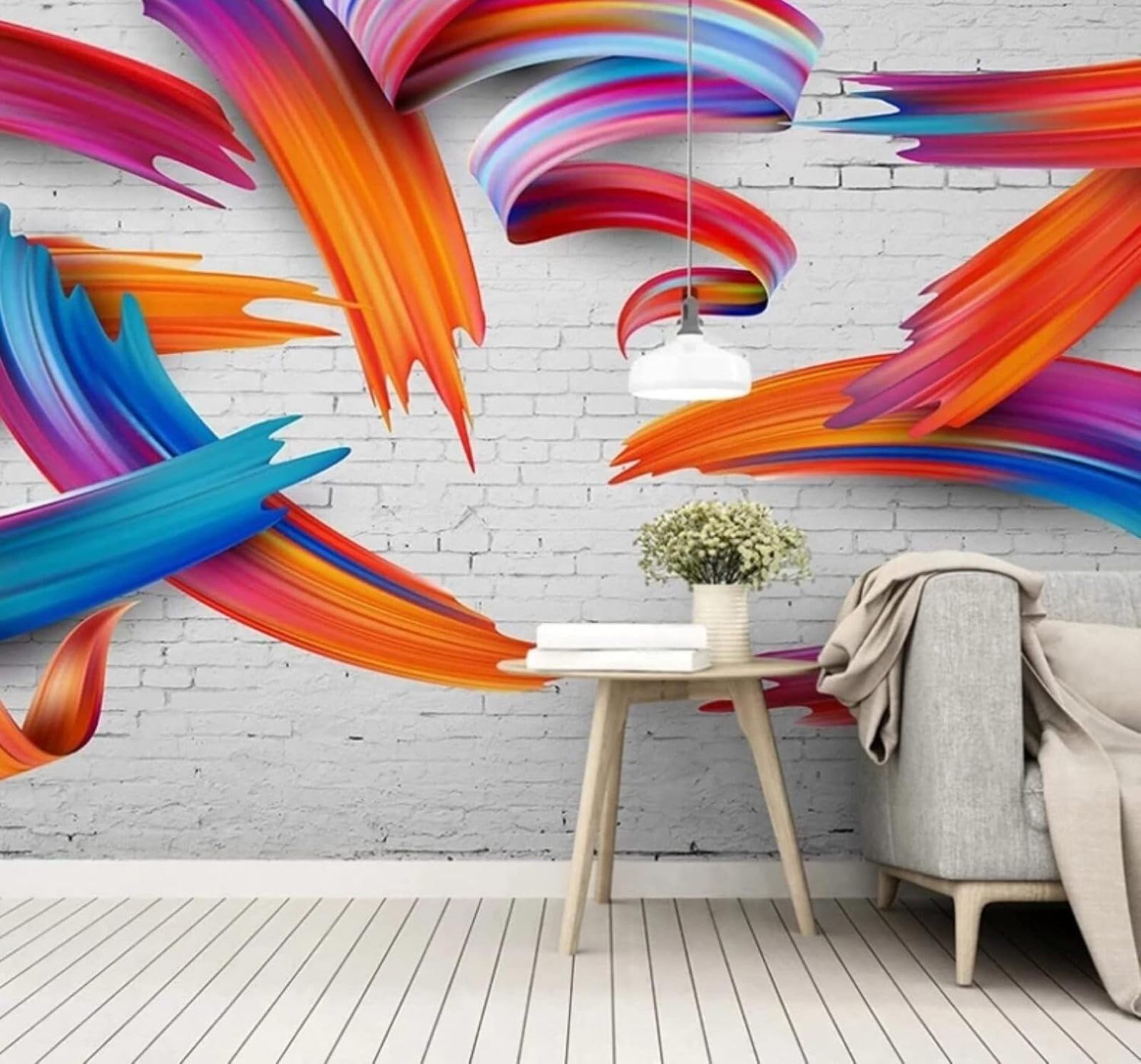 Wallpaper-3D-Xlm 430Cm×300Cm(B×H) Abstract Colourful Geometric Lines Brick Wall 3D Wallpaper Easy Install Feature Office Living Room Sofa Bedroom Tv Background Wall Decoration-430Cm×300Cm