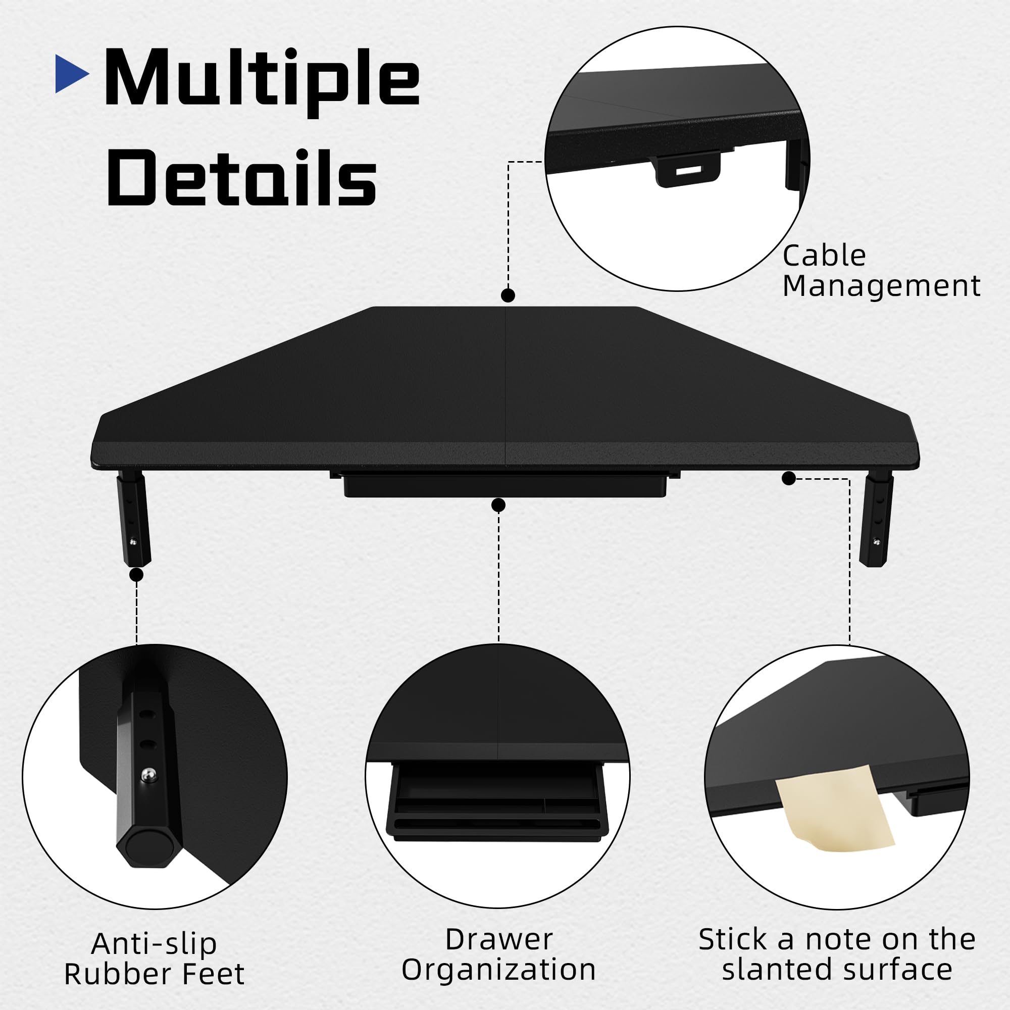 ETHU Supporto triangolare per monitor con cassetto, regolabile in altezza, per PC/laptop, supporto ergonomico per computer desktop, supporta 20 kg, nero