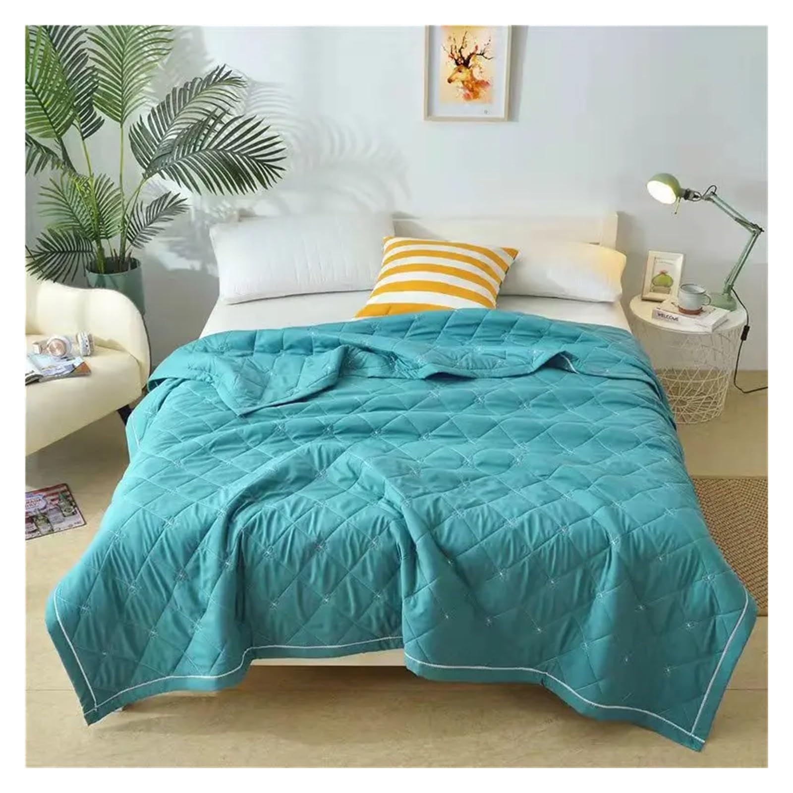 ADovz Quilt-Baumwolldecke, Bestickt, einfarbig, Bettdecke, Tagesdecke, waschbar, Sommer, Twin-Queen-Bettwäsche, Heimtextilien,Bettlaken