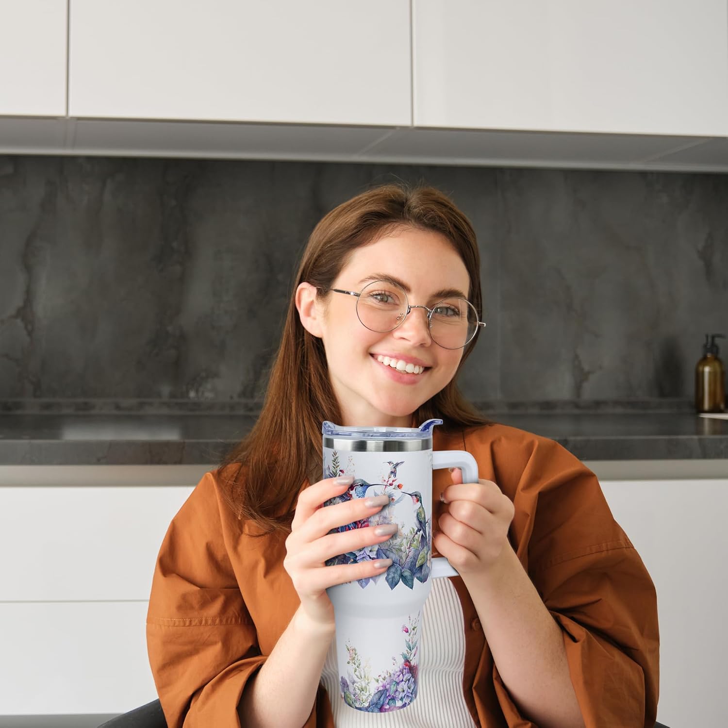 40 oz Cute Hummingbird Tumbler with Handle and Straw, Stainless Steel Insulated Cup with Lid and Straw, Travel Mug Water Bottle, Gifts for Women - Image 7