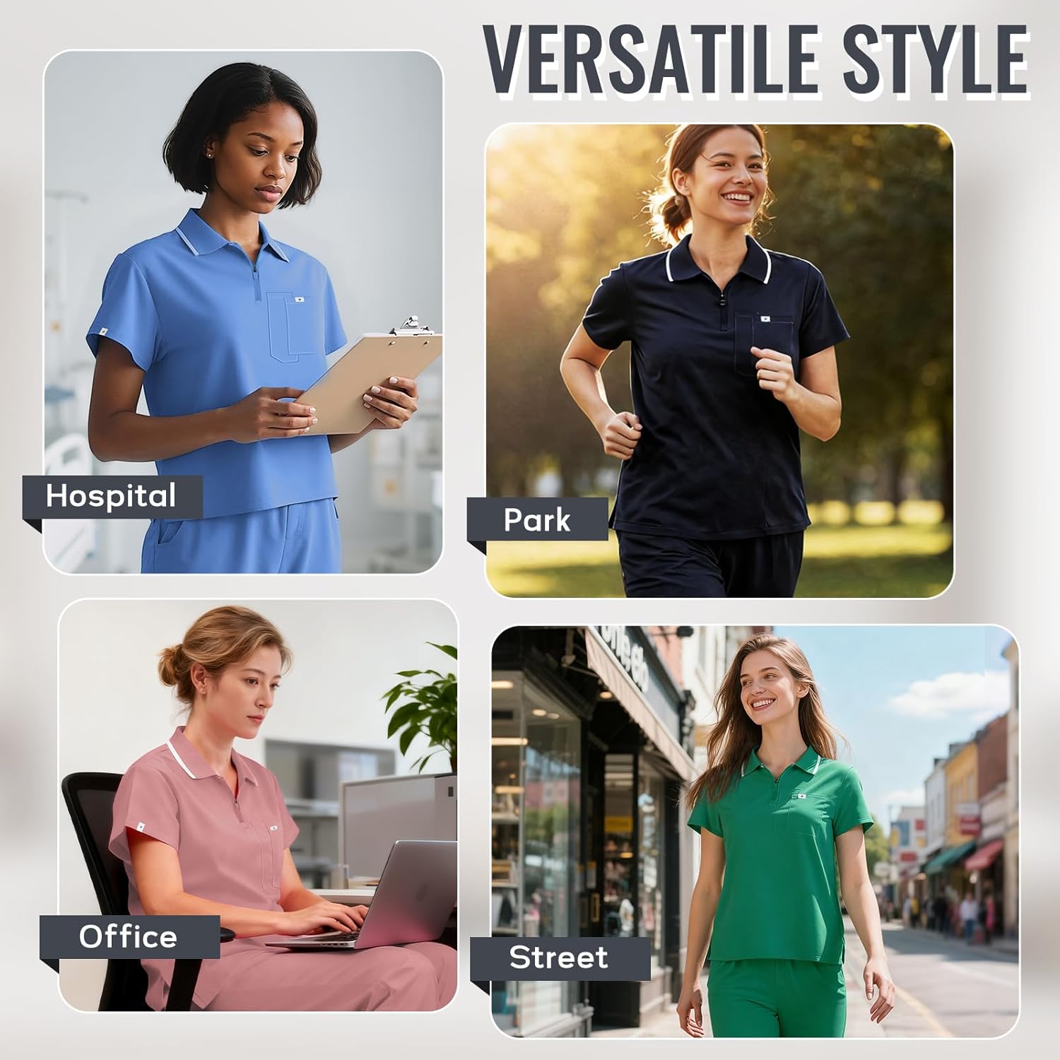Medical Scrubs for Women Top, Zipper Front Polo Scrub Top, Shirt for Women, One Chest Pocket, 4 Way Stretch - Image 7