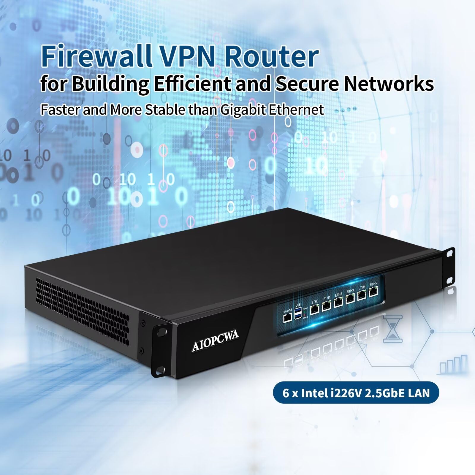 Pare-feu 1U N100, 6 x i226-V 2,5 GbE LAN Firewall Hardware VPN Routeur PC, DDR5 8 Go RAM 512 Go SSD OPNsense Hardware 19" pour serveur Homelab avec VGA, SIM