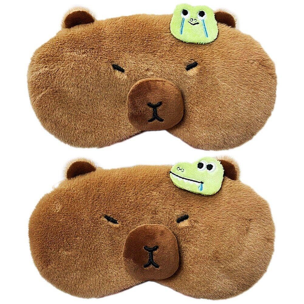 NALACAL 2pcs Cute Capybara Eye Mask for Sleeping, Plush Cartoon Animal Eyeshade for Adults and Kids, Comfortable Eye Cover for Travel, Cosplay, and Sleep Parties
