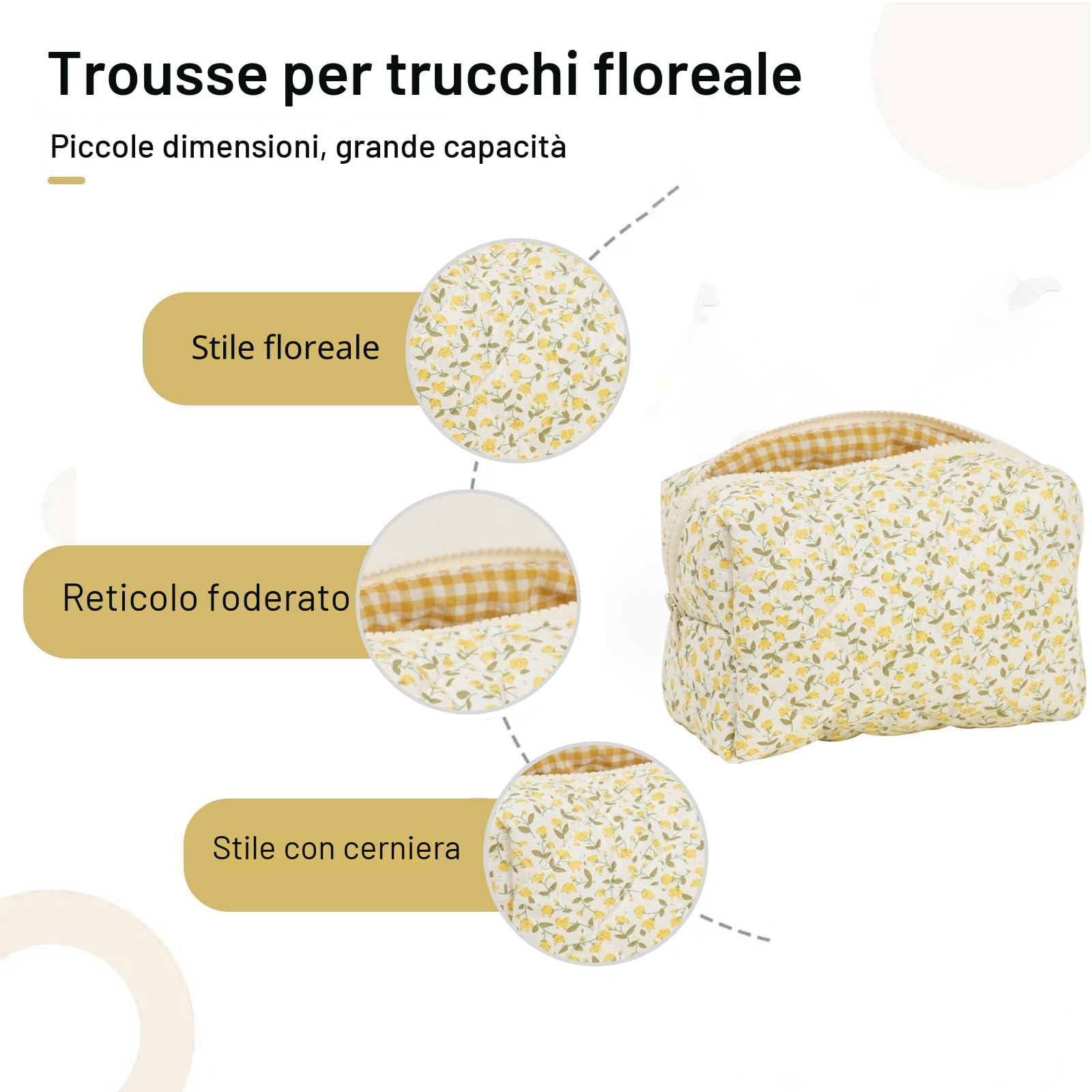 Pochette per cosmetici, adatta per donne e ragazze,, giallo.