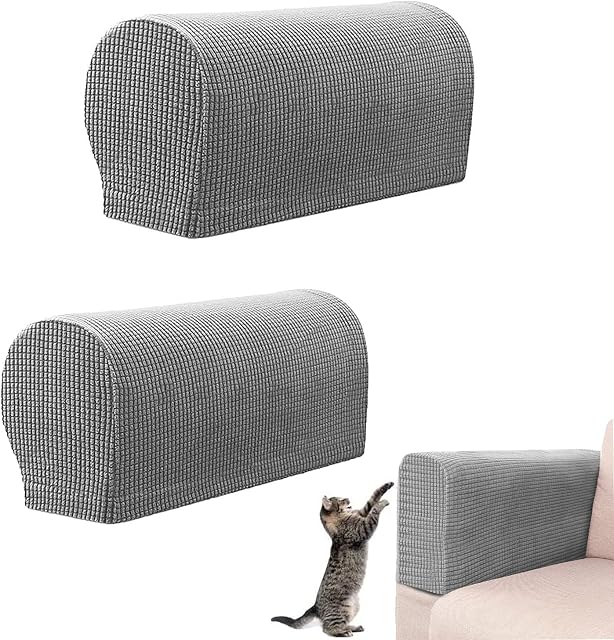 ZEACCT Armrest Covers Sofa Armrest Protector Armrest Chair Covers Sofa Arm Covers Non-Slip Armchair Stretch Armchair Couch Arm Rest Covers For Furniture Protector Slipcovers, Set of 2 (Light Grey)
