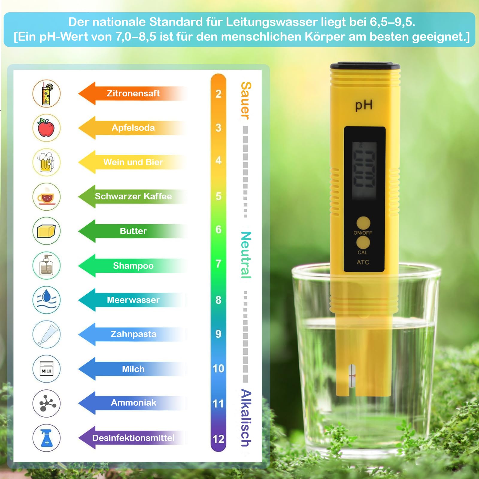 PH Messgerät, PH TDS EC und Temperatur 4 in 1 Set, Wasserqualität Tester mit hoher Genauigkeit, Pool Tester mit LCD-Display, Leitfähigkeitsmesser für Schwimmbad, Trinkwasser, Aquarium