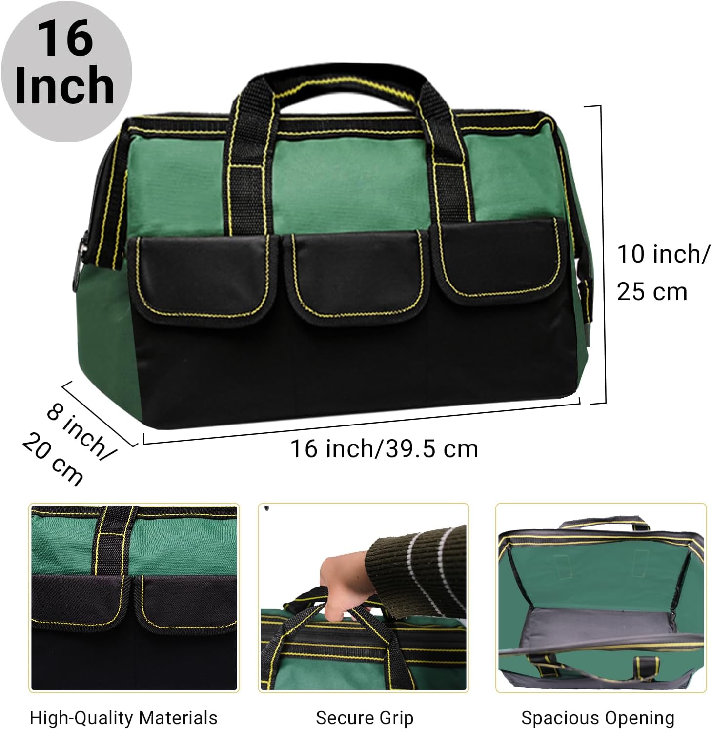 8 Pcs Tool Bag for Men Women Waterproof Heavy Tool Tote Multi Pockets Large Capacity Storage Tool Bag Hard Bottom Tool Tote for Various Tools Electrician Carpenter (Multicolor,16 Inch)