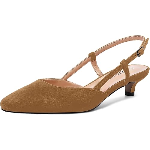 ROSERWISH Womens Cute Square Toe Slingback Suede Wedding Party Comfortable Kitten Low Heel Pumps Dress Shoes 1.5 Inch