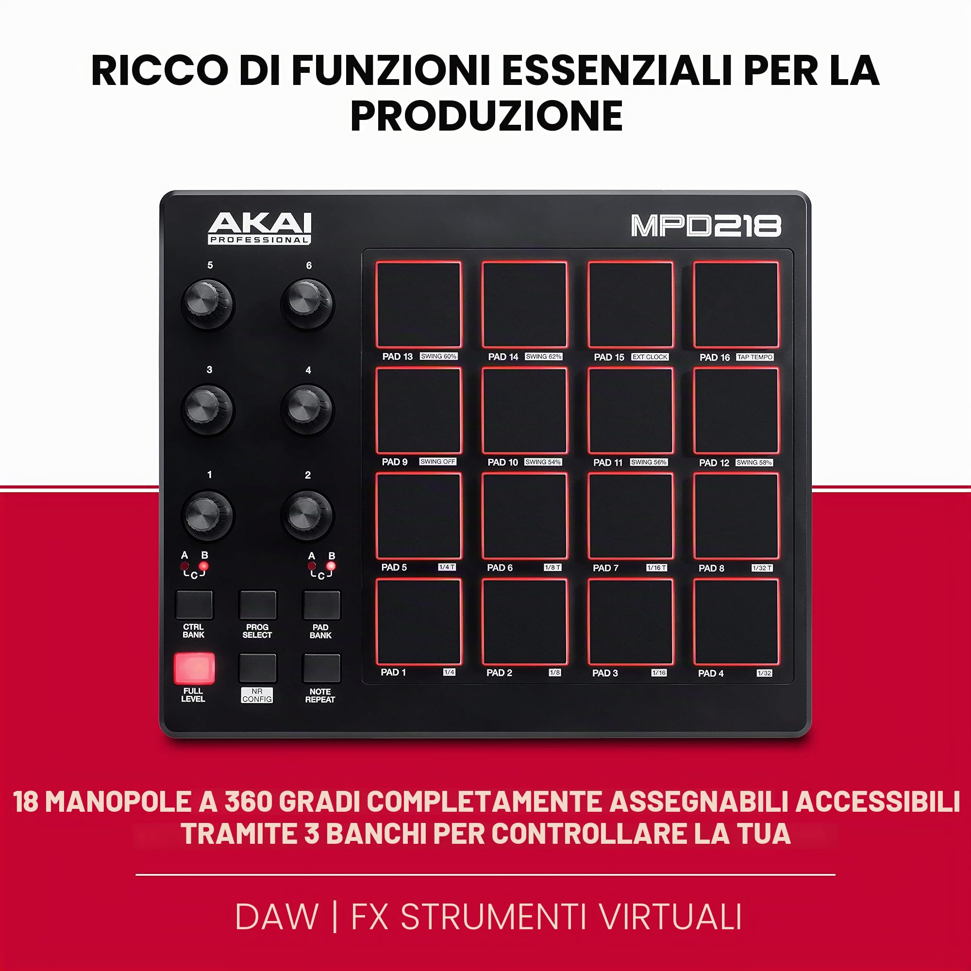 AKAI Professional MPD218 - Controller MIDI USB con Pad MPC e Manopole + M-Audio Keystation Mini 32 MK3 - Mini Tastiera MIDI Controller USB Portatile