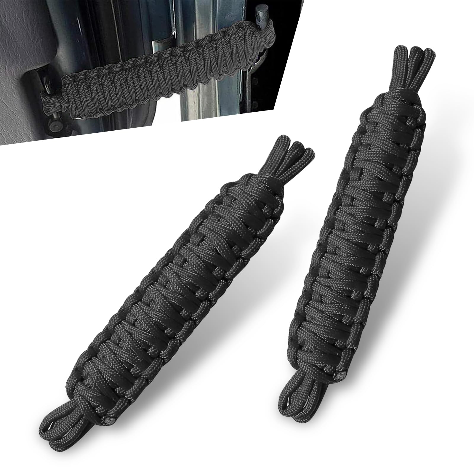 pinflaw Pack-2 Car Door Limit Strap, Tensile Resistant Door Swing Paint Protection Limiter, Heavy-duty Paracord Hand-woven Straps Locator, Compatible with Jeep Wrangler CJ YJ TJ JK JKU JL (Black)