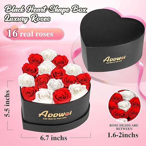 Miniatura 5 de ADDWel Eternal Fresh Roses con fragancia natural, ramo de rosas preservadas de 16 piezas en caja en forma de corazón, regalos para mamá, novia,