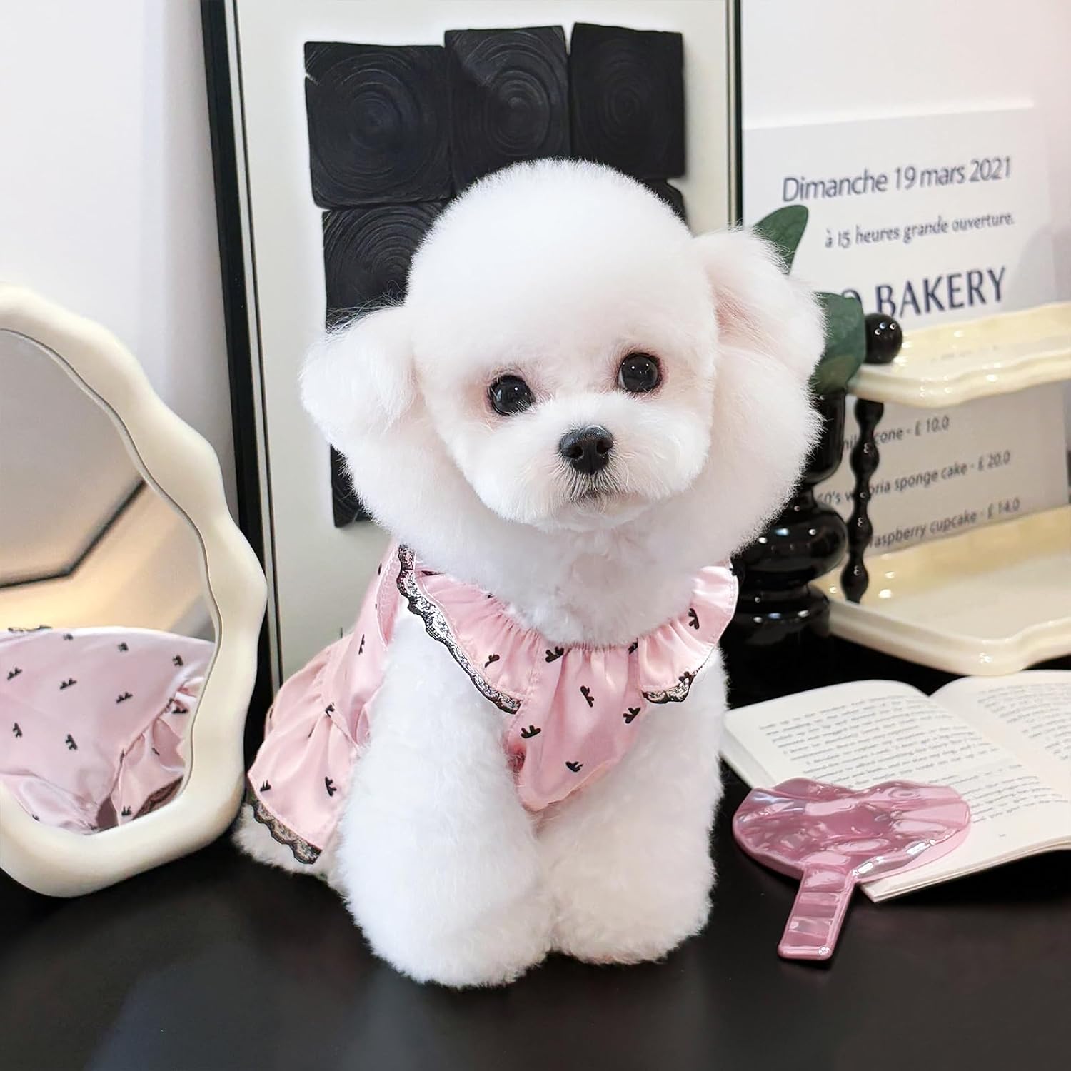 Cute Bowknot Ruffle Dog Dress, Sleeveless Puppy Cat Vest, Soft Satin Pet Clothing for Small Dogs and Cats, Multiple Sizes (Pink, Large)