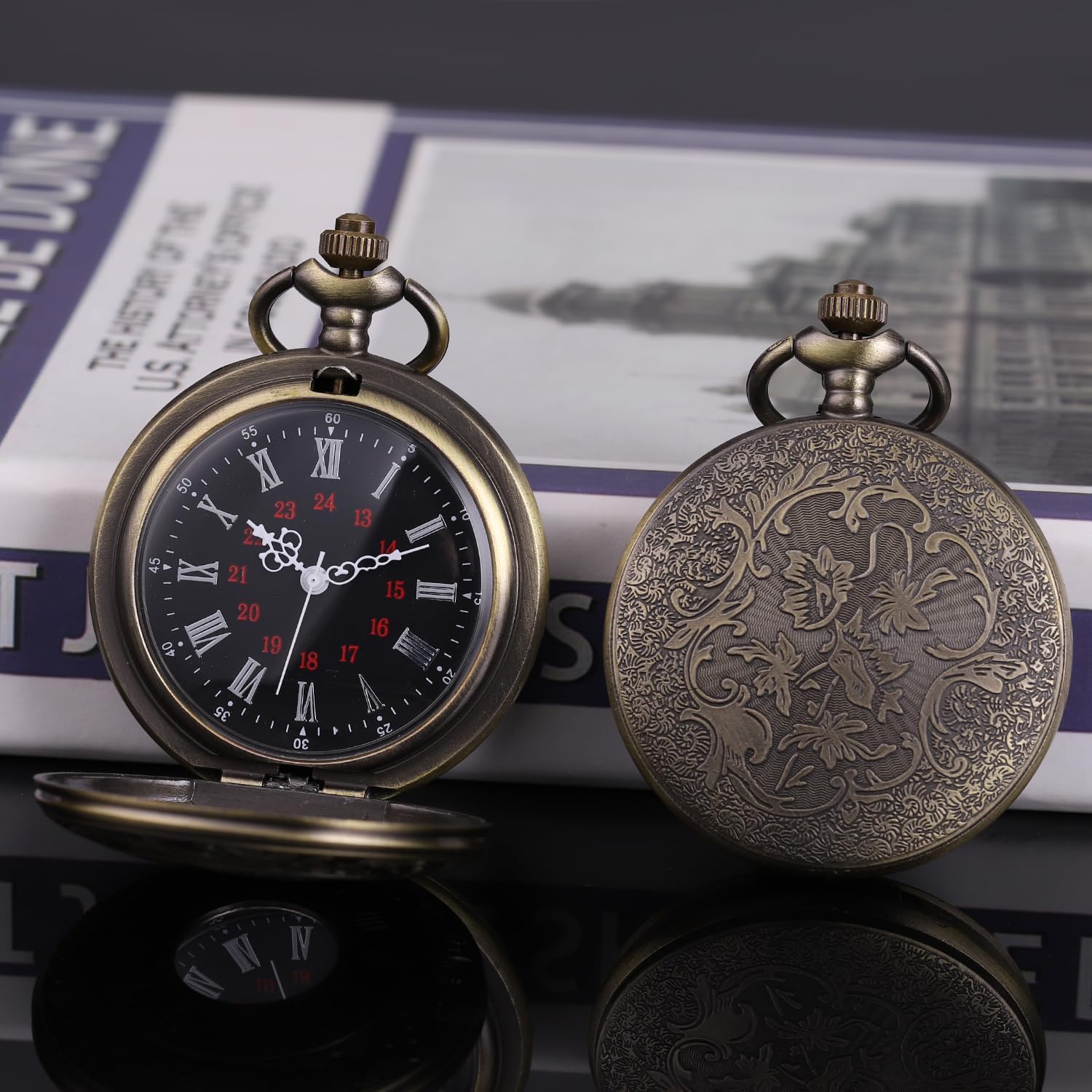 ManChDa Classic Pocket Watches for Dad Father Husband Best Man Groomsman Black Roman Numerals Quartz Pocket Watch