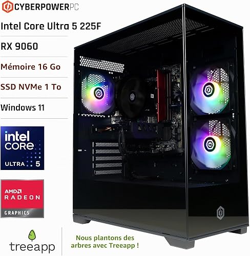 CyberpowerPC Wyvern Gaming PC - Intel Core Ultra 5 225F, AMD RX 9060, 16GB RAM, 1TB NVMe SSD, 650W PSU, Wi-FI, Windows 11, Prism Panoramic Black - 2