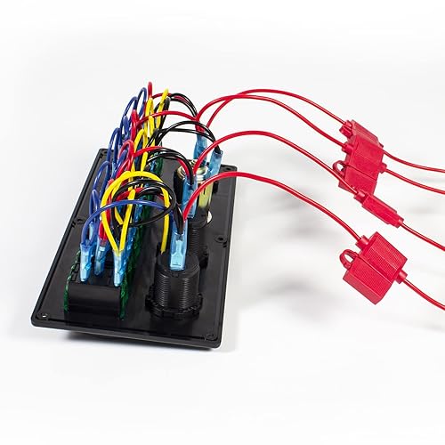 Vista 111 de Panel de interruptor de palanca impermeable de 6 cuadrillas 12V/24V Panel de interruptor basculante de aluminio con cargador USB doble, voltímetro