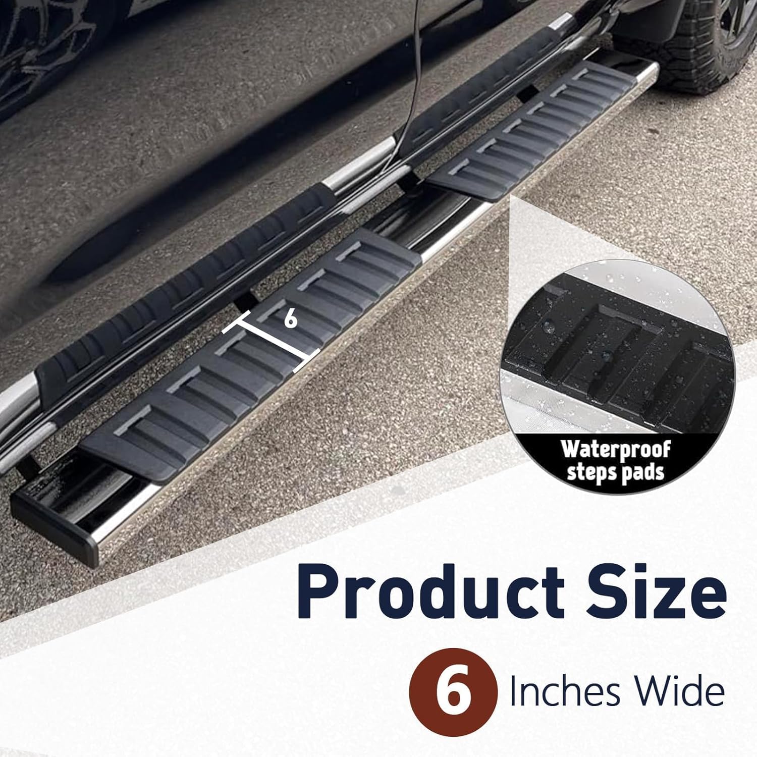 Running Boards 6 Inches Crew Cab for Chevy Silverado/GMC Sierra 2007-2018 1500 | 2019 Limited/LD | 2007-2019 2500HD/3500HD (4 Full Size Doors) Stainless Steel Side Steps Rails Nerf Bars 6"