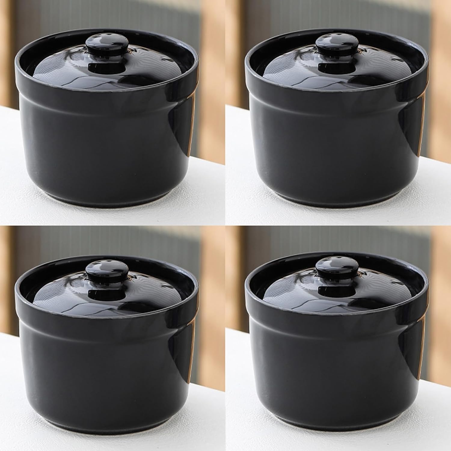 Ceramic Stew Pots With Lid,Steam Soup Bowl,450ml Multi-Function Household Stew Bowl,For Family Restaurant Hotel Use (Black (4 pieces))