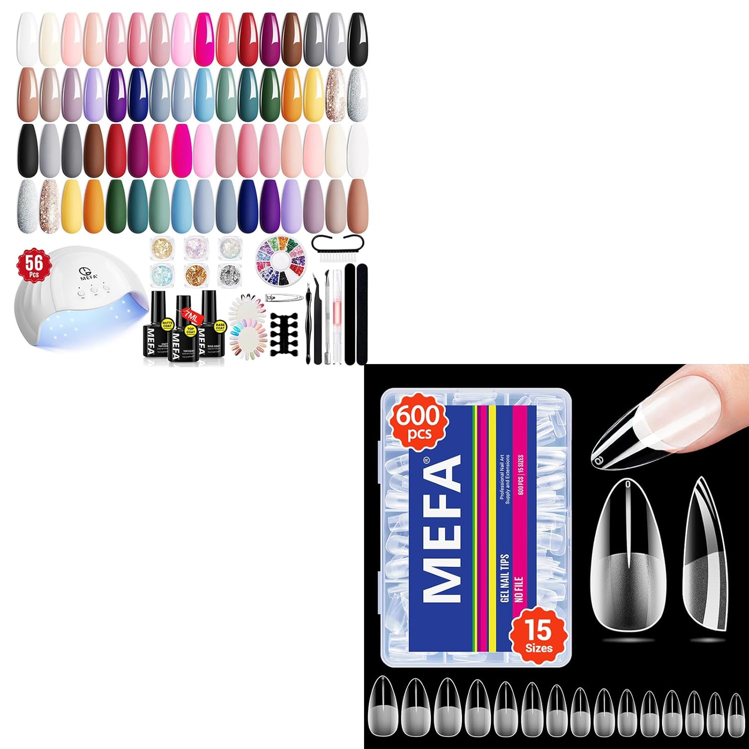 MEFA 56 Pcs Gel Nail Polish Kit with U V Light 48W Nail