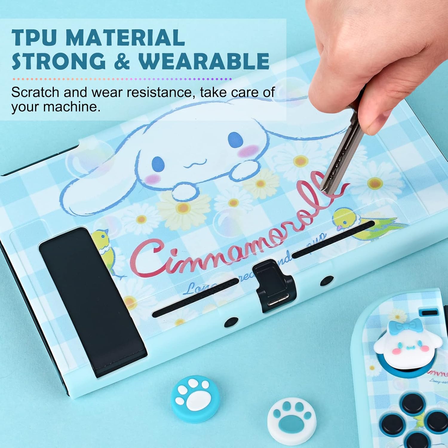 DLseego Cartoon Dog Switch Case Set Blue Carrying Case with 12 Slots Cute TPU Protective Case Soft Cover with 4PCS Lovely Puppy & Claw Thumb Grips Caps and 1PCS Kawaii Sticker for Switch 2017 - Image 5