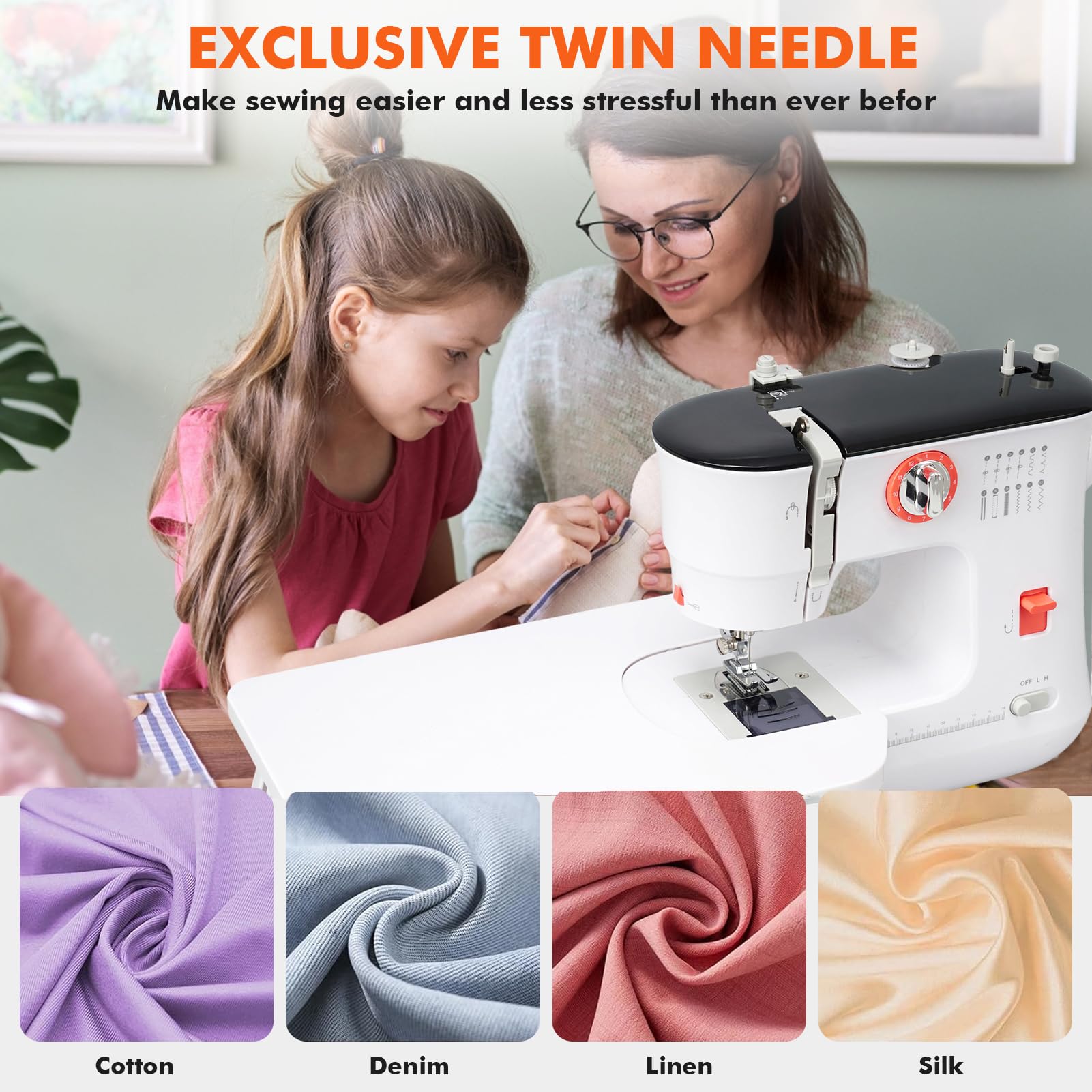 Machine à coudre électrique mini, 12 points de couture avec table extensible, 519 machines à coudre simples pour débutants, enfants, réparations, 30,5x13,0x25,5cm