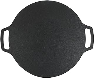 Korean Grill Pan, Nonstick Round Barbecue Griddle 25cm, Double Handles, 6 Layer Coating - Durable Cast Aluminum, Even Heat Distribution, Ideal for Outdoor Camping and Grilling (25cm)
