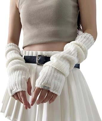 Y2K Arm Cover Knitted Arm Warmer Grunge Fairy Fingerless Gloves Punk Kpop Arm Sleeves for Women Teen Girl