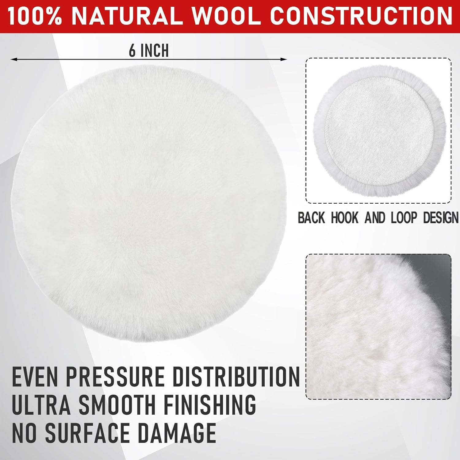 4 Pack Bowling Ball Polish Pad 4 or 6 inch Bowling Ball | Cleaner Natural Wool White Spinner Buffing Pads, Hand or Spinner Use, Non-abrasive Final Finish & Surface Refinement