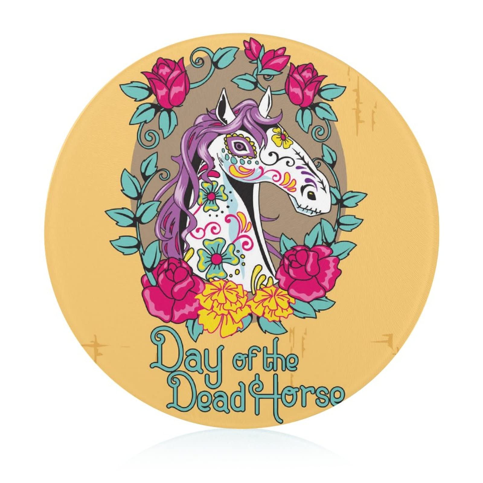 Planche en verre Crâne Rose Cheval plateau décoratif pour apéritif stylé