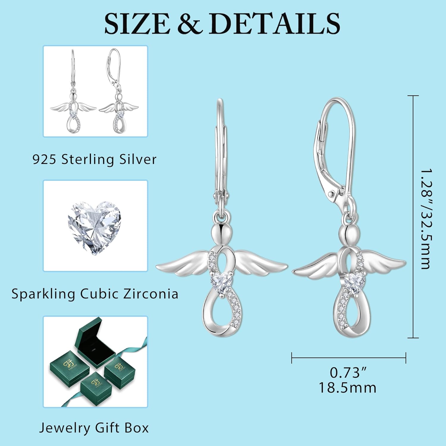 FJ Guardian Angel Dangle Drop Earrings 925 Sterling Silver Infinity Leverback Birthstone Earrings Jewelry for Women - Image 6