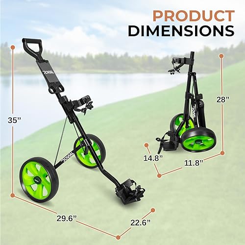 Miniatura 7 de Jovial 2 Wheel Collapsible Junior Golf Cart, Upper and Lower Brackets with Elastic Strap, Simple Quick Braking System, New Deluxe Scorecard and Bag