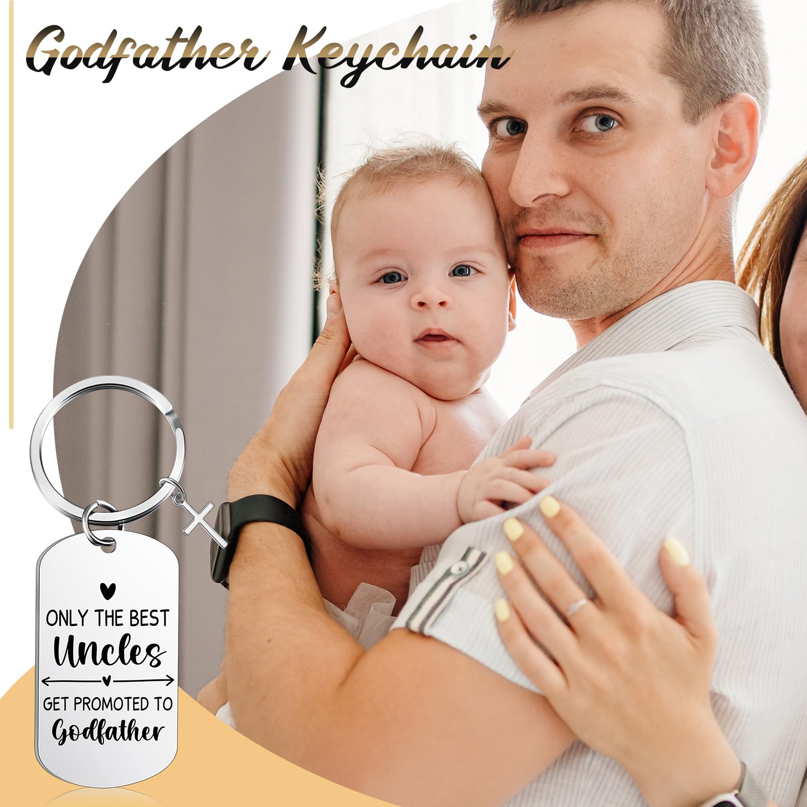 Geschenk-Set für Patenkind, Taufe, Vatertag (Onkel), mit Flasche, Armband, Schlüsselanhänger, Karten, Stiftebox, 8-teilig