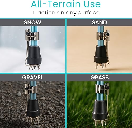 Miniatura 8 de Vive Puntas de caña para hielo  Todo terreno resistente (paquete de 2) de metal retráctil de 4 puntas  Agarre de repuesto para bastones de caminar,